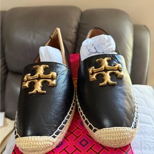 Tory Burch Black and Gold Espadrilles